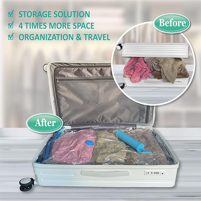 Space Saver Vacuum Storage Bags, 6 Pack Space Saver Bags with Pump, Storage Vacuum Sealed Bags for Clothes, Comforters, Blankets, Bedding (6 Small)-NeatNest