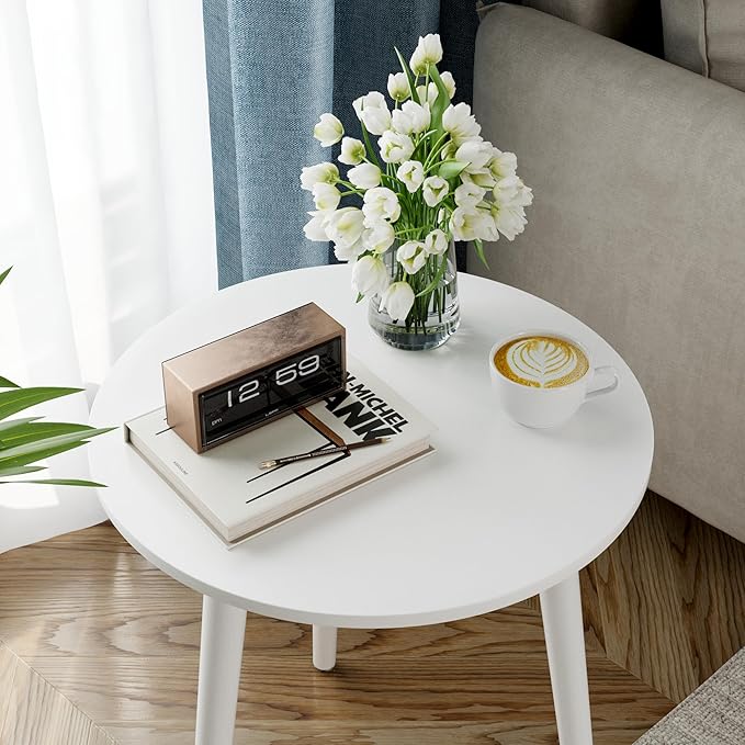 Apicizon White Round Side Tables Set of 2, White Nightstand Coffee End Tables for Living Room, Bedroom, Small Spaces, Modern Home Decor Bedside Table with Natural Wood Legs, 16.5 Inches-NeatNest