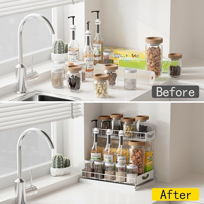 Under Sink Organizer with Pull-Out Drawers,Kitchen Sink Organizer,2 Tier Bathroom Organizers And Storage,Bathroom Accessories Set,White 1 Pack-NeatNest