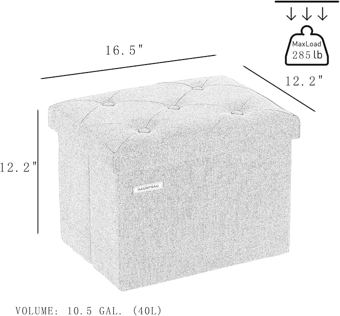 HAUSFRAU Storage Ottoman Foot Rest Stool, Small Folding Ottoman with Storage, Tufted Square Cube Footrest, Linen Black
