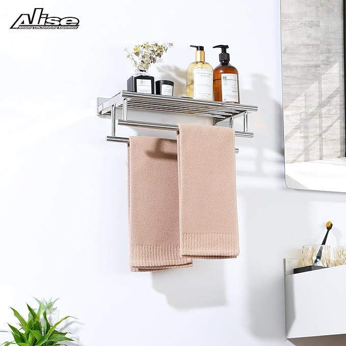 Alise Towel Rack,Towel Hanger Towel Shelf with Double Towel Bars for Bathroom Lavatory,16 Inch SUS 304 Stainless Steel Wall Mount Towel Holder,Polished Chrome