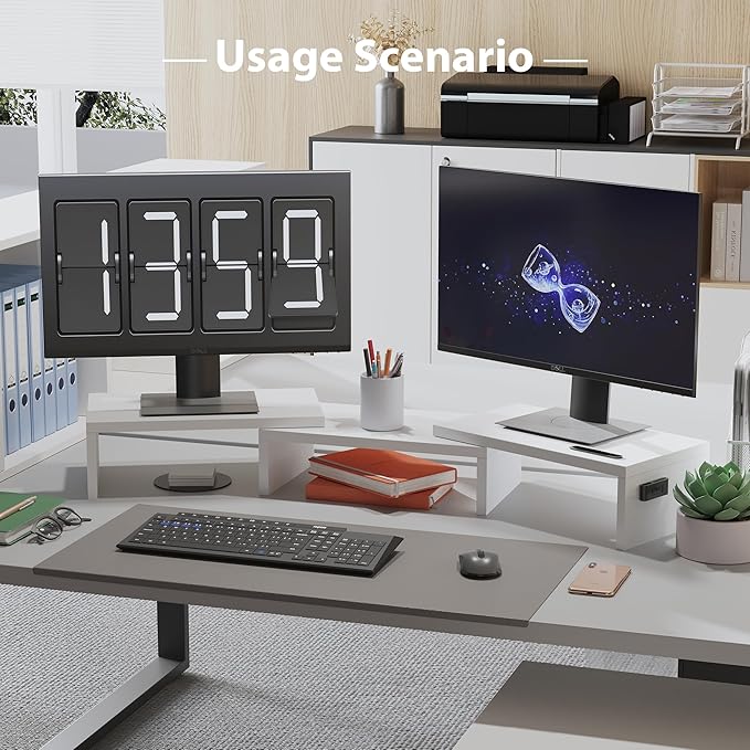 BONTEC Dual Monitor Stand for Desk, Adjustable Length and Angle Monitor Stand Riser with Smartphone Holder, Desk Shelf for Top of Desk, Computer Monitor Stand with Storage, Office Desk Organizer, White