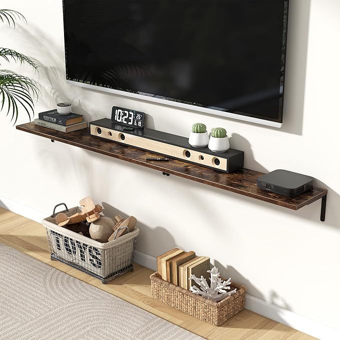 Fun Memories Deep Floating Shelves, 36W x 8D Floating Shelves Set of 2, Wall Mounted Shelf with Metal Brackets, Rustic Wood Wall Shelf for Bathroom, Kitchen and Living Room, Rustic Brown-NeatNest