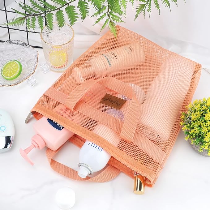 Ayieyill Shower Caddy Portable, Mesh Shower Caddy Tote Bag Quick Dry Hanging Toiletry and Bath Organizer for College Dorm, Gym, Beach, Travel or Camping with Zipper (A-Coral Pink)-NeatNest