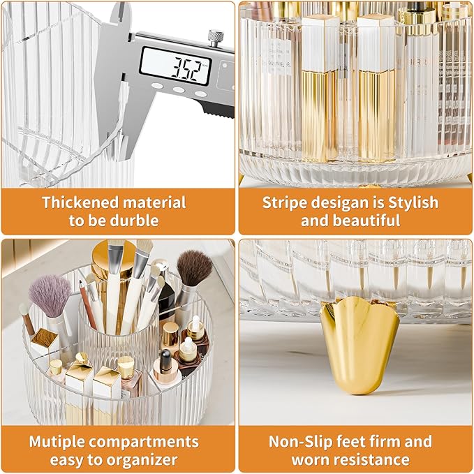 360° Rotate Makeup Brush Holder Organizer, Makeup Organizers Countertop, Makeup organization and Skincare Storage for Vanity, Desktop, Bathroom (Clear)