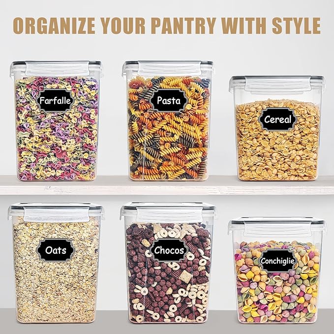 Wildone Large Food Storage Containers 5.2L /175oz, 4 Piece BPA Free Plastic Airtight Food Storage Containers for Flour, Sugar, Baking Supplies, Kitchen & Pantry Containers with 20 Labels