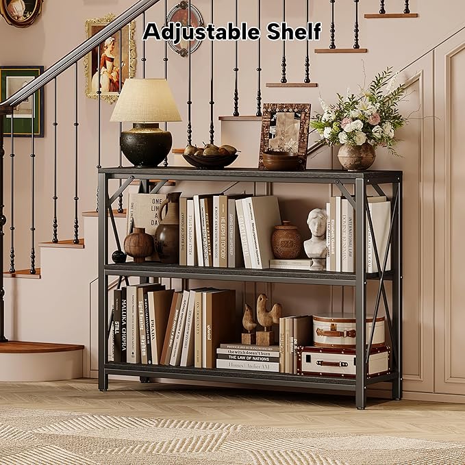 Homeiju Entry Table 40" Width, 3-Tier Entryway Table with Storage, Industrial Sofa Table with Open Shelves, Foyer Tables for Entryway, Hallway, Kitchen, Living Room and Bedroom, Black-NeatNest
