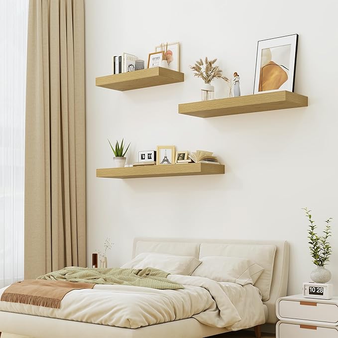 Heimlove Bathroom 12'' Deep Floating Shelves for Wall - Shelf Over Toilet Wall Mounted Farmhouse 24 inches,Rustic Wood Wall Shelves Decor & Storage Set of 1 Oak-NeatNest