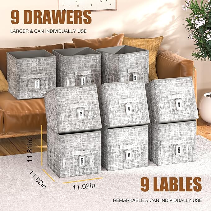 9 Cube Closet Organizer with Beautiful Printed Drawers + Labels, Storage Shelf, Toy Cubby Organizer-NeatNest