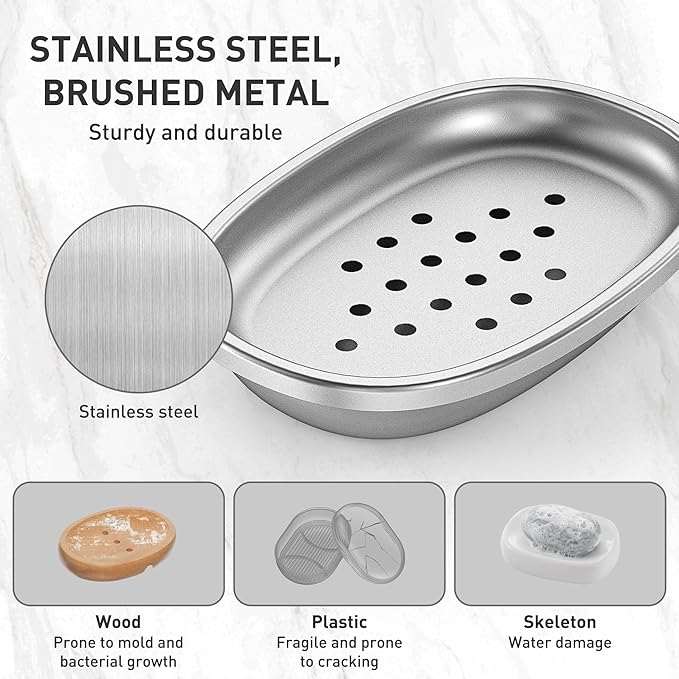 Double Layers Metal Soap Dish,Stainless Steel Soap Holder with Draining Tray for Bathroom Shower, Kitchen Sink, Highly Reliable and Durable-NeatNest