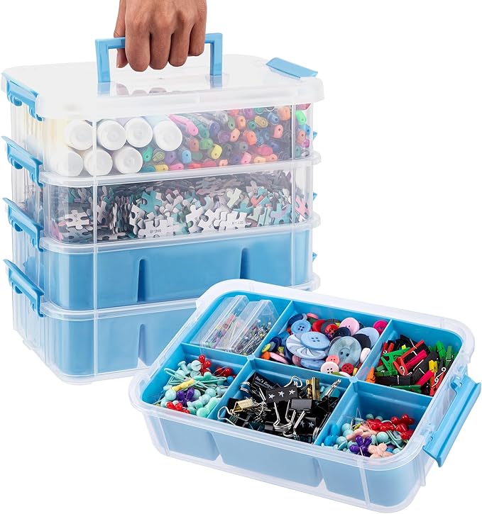 Art Supply Storage Organizer with 2 Removable Trays, 4-Layer 11QT Durable Craft Organizers and Storage for Sewing, Tool, Office Supplies, Art, Craft Supplies