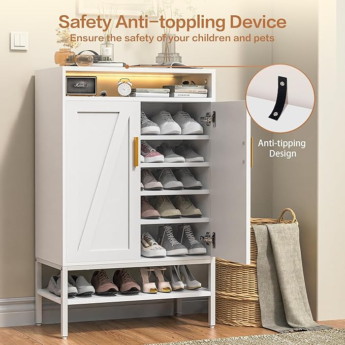 7-Tiers Shoe Storage Cabinet for Entryway, Shoe Rack Organizer Cabinet with Doors and Adjustable Shelves Living Room, Bedroom, Hallway-NeatNest