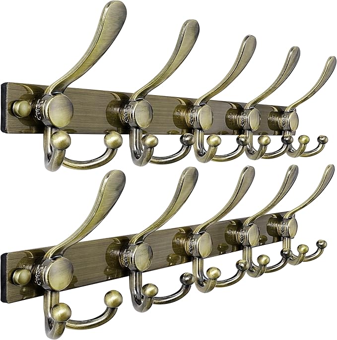 Dseap Coat Rack Wall Mount 2.0 Pro: Heavy Duty 300% Thicker, 16" Stud Mount, Stainless Steel Wall Coat Hooks Hanger for Clothes Jackets Hats Entryway Closet, MaxStrong, Antique Bronze, Pack of 2