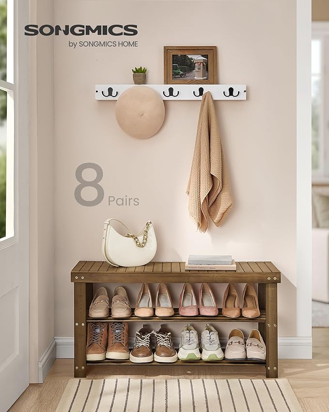 SONGMICS Shoe Rack Bench, 3-Tier Bamboo Shoe Storage Organizer, Entryway Bench, Holds Up to 286 lb, 11.3 x 35.4 x 17.8 Inches, for Entryway Bathroom Bedroom, Yellow Brown ULBS090K01-NeatNest