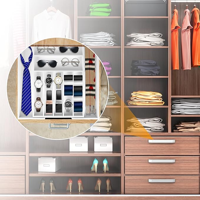 Bellsal Large Premium Bamboo Silverware Organizer - Expandable Utensil Drawer Organizer - 17"x19.6" Utensil Holder and Cutlery Tray with Grooved for Kitchen Flatware and Utensils(7-9 Slot, White)-NeatNest