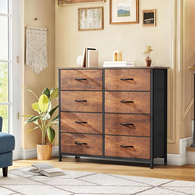 DWVO 8 Drawers Fabric Dresser, Furniture Storage Tower Cabinet, Organizer for Bedroom, Living Room, Hallway, Closet, Sturdy Steel Frame, Wooden Top, Easy-to-Pull Fabric Bins-NeatNest