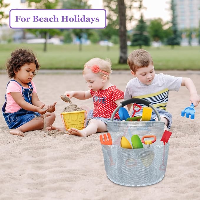 17L Portable Shower Caddy with Handle, Foldable Cleaning Supply Caddy in PVC Resin, Picnic Basket with 6 Side Pockets, Multifunctional Storage Basket for Bathroom, Picnics, Transparent-NeatNest