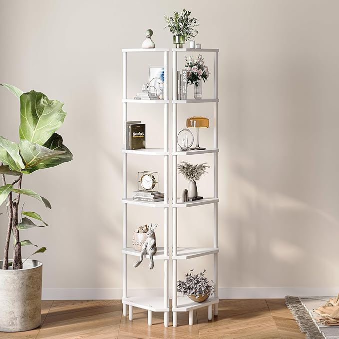 6 Tier Corner Shelf, 66.5'' Tall Standing Shelf, Narrow Display Shelf Stand, Modern Corner Bookshelf, Plant Stand, Corner Bookcase for Living Room, Bedroom, Bathroom, White LCS502W-NeatNest