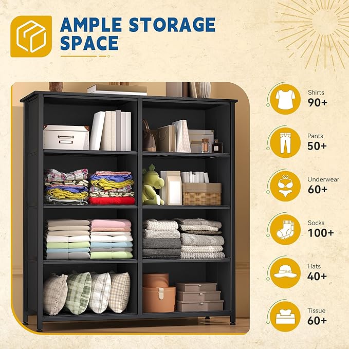 DWVO Fabric Dresser for Room, Tall Storage 8 Drawers, Black Dresser & Chest of Drawers, Storage Drawer Organizer for Closet, Living Room-NeatNest