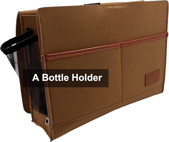 Bedside Caddy,Felt Bedside Storage Organizer, Hanging Storage for Dorm Bed Sofa for tablet Magazine Phone Remotes Water Bottle Holder (Khaki)-NeatNest