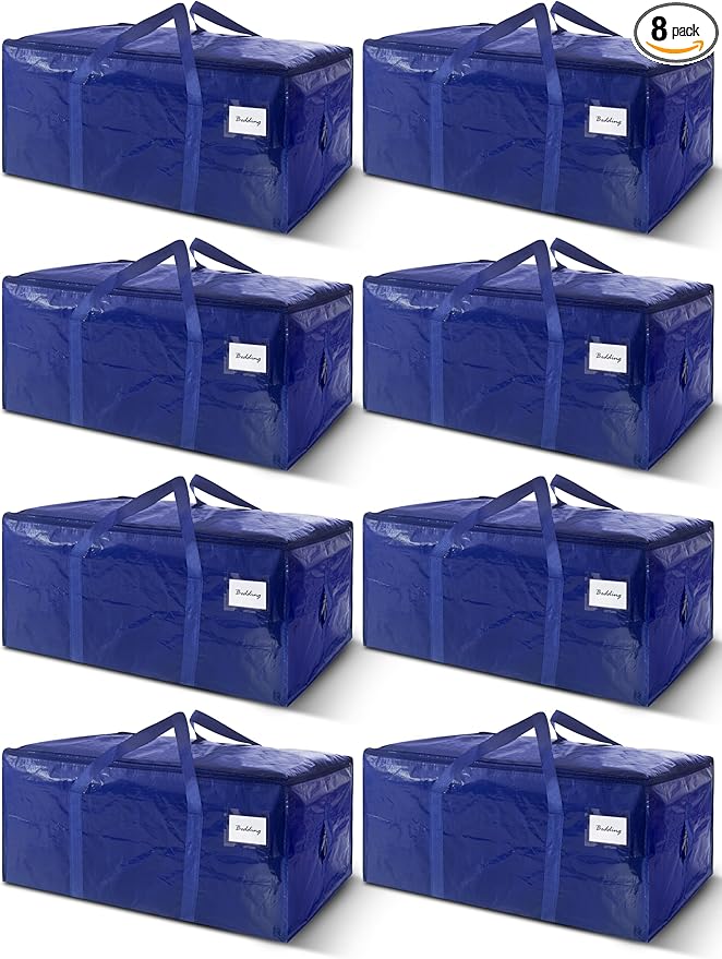 8 Pack Extra Heavy Duty Large Moving Bags with Strong Zipper & Carrying Handles, Sturdy Clothes Storage Bag Totes Bins, Packing Bags Moving Boxes College Moving Supplies, Dark Blue - 40 gal-NeatNest