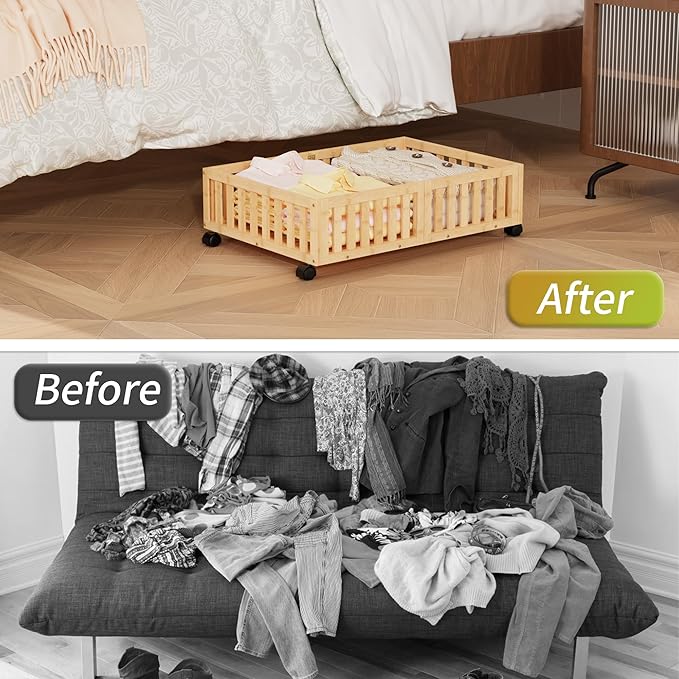 Bamboo Under Bed Storage with Wheels (2-Pack) – Rolling Underbed Shoe Organizer Box for Shoes, Blankets, Toys, Clothes Container Space-Saving Organizer Bins for Bedroom, Closet, Dorm, Nursery-NeatNest