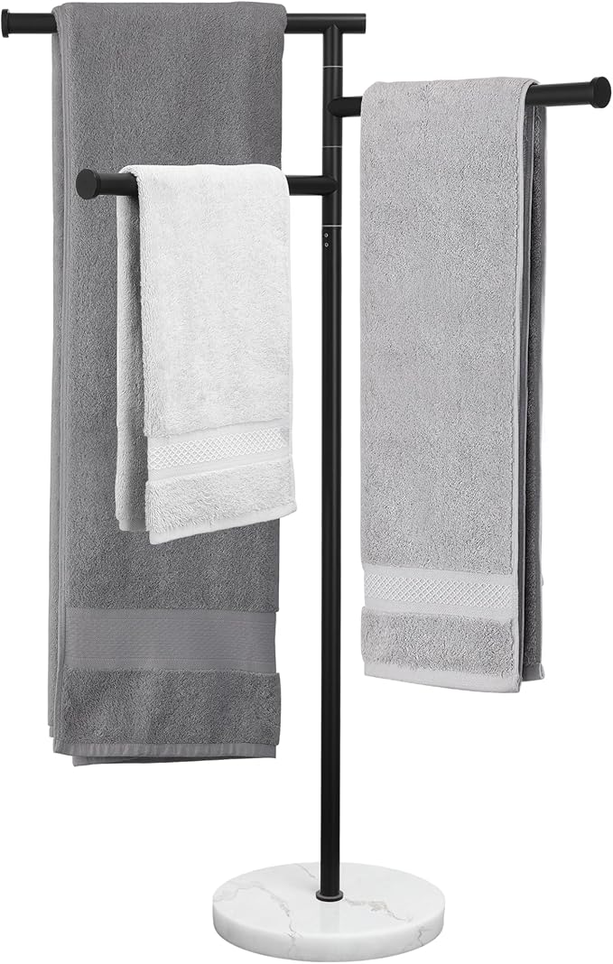 KES Matte Black Towel Racks for Bathroom with Weighted Marble Base, 40 Inch Free Standing Pool Towel Rack Outdoor, 3 Swivel Bars, Premium 18/8 Stainless Steel, BTH219-BK