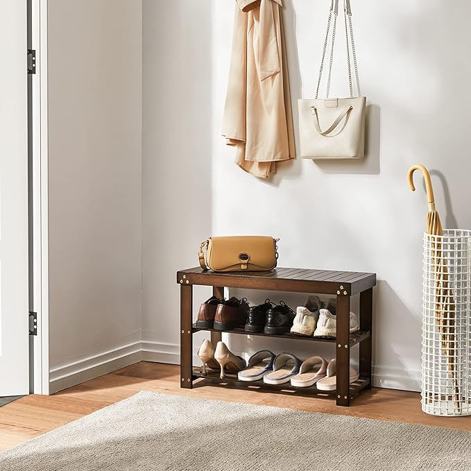 Pipishell Bamboo Shoe Rack Bench, 3 Tier Sturdy Shoe Bench, Storage Shoe Organizer, Holds up to 300lbs for Entryway Bedroom Living Room Balcony, Brown-NeatNest