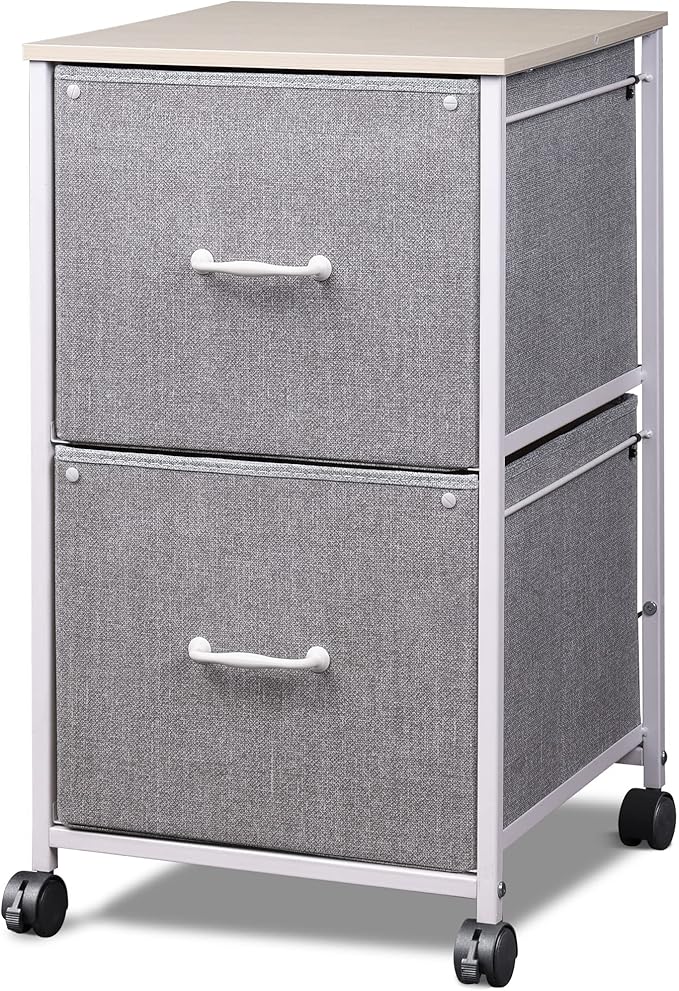 DEVAISE 2 Drawer Mobile File Cabinet, Rolling Printer Stand, Fabric Vertical Filing Cabinet fits A4 or Letter Size for Home Office, Light Grey-NeatNest