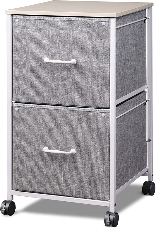 DEVAISE 2 Drawer Mobile File Cabinet, Rolling Printer Stand, Fabric Vertical Filing Cabinet fits A4 or Letter Size for Home Office, Light Grey-NeatNest