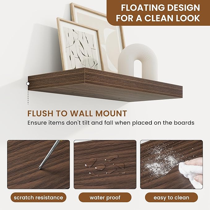 fuqing Floating Shelves for Wall, Bathroom Shelf Wall Mounted for Storage, Shelves with Invisible Bracket for Bedroom, Kitchen, Living Room, Farmhouse Small Book Shelf, 16 Inch Set of 2, Walnut-NeatNest