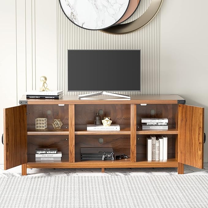 JUMMICO TV Stand, 65 Inch TV Farmhouse Entertainment Center with Double Barn Doors and Storage Cabinets, Console TV Table Media for Living Room, Bedroom (Walnut)-NeatNest