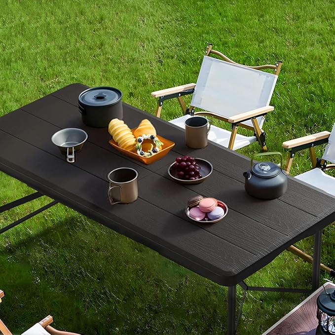 Folding Table, 4ft Folding Table, Black, Waterproof & Heat-Resistant, Foldable for Easy Transport, Steel Frame, Easy to Clean, Stylish Design-NeatNest