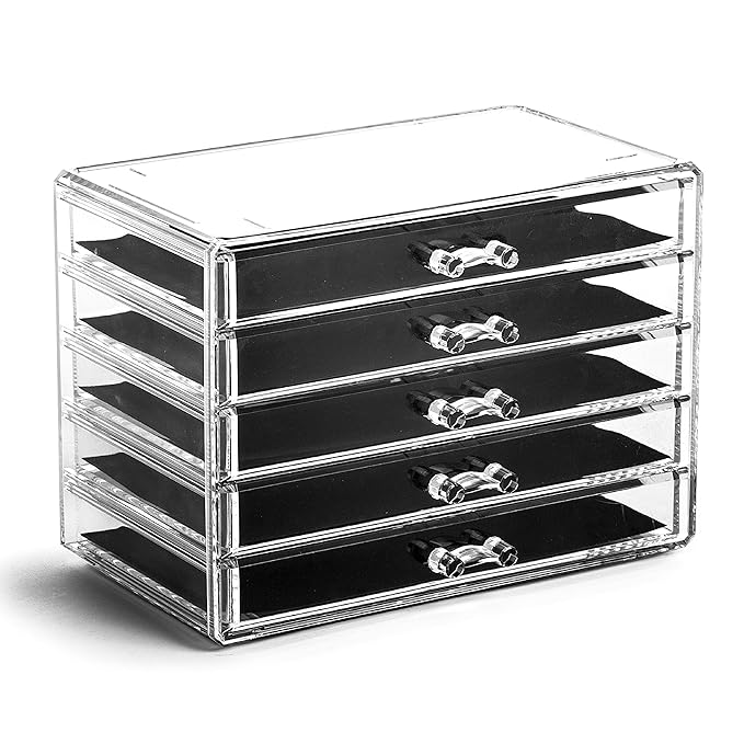 BINO THE MANHATTAN SERIES Acrylic Makeup Drawer Organizer- 5 Drawers | Clear Beauty Organizers and Storage| Cosmetic & Makeup Drawer| Home Organization| Jewelry & Vanity Accessories Drawers-NeatNest