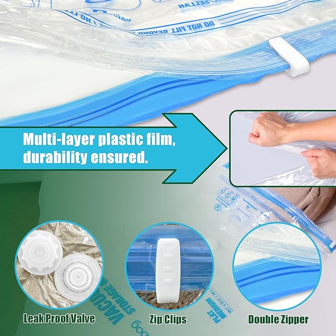 Vacuum Storage Bags, 5 Jumbo and 5 Large Space Saver Vacuum Seal Bags, Space Bags, Vacuum Seal Bags for Clothing, Clothes, Blankets, Bedding (5 Jumbo 5 Large)-NeatNest