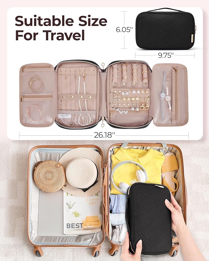 BAGSMART Jewelry Organizer Bag Travel Jewelry Storage Cases for Necklace, Earrings, Rings, Bracelet, Black-NeatNest