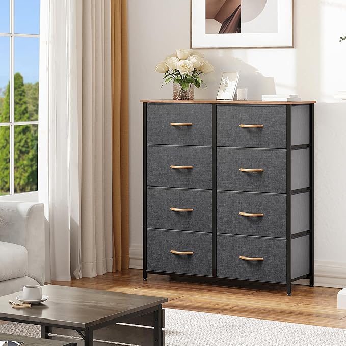 DWVO Dresser for Bedroom, Fabric Dresser with 8 Drawers, Tall Double Drawer Chest of Drawers for Closet, Living Room, Sturdy Steel Frame, Wooden Top, Easy Pull Handle-NeatNest