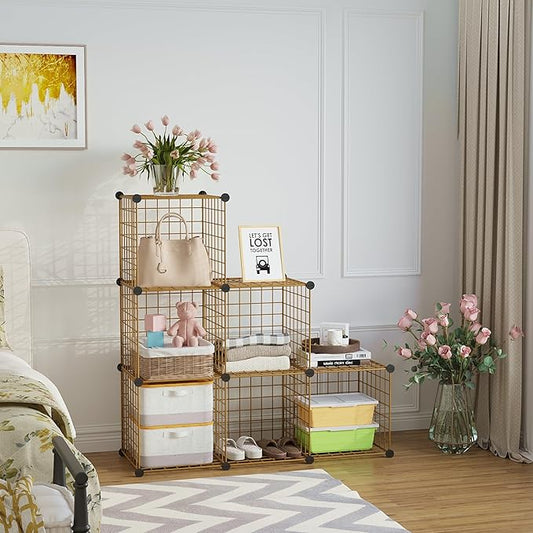 C&AHOME Wire Cube Storage, 6 - Cube Organizer Metal C Grids, Modular Shelves Units, Closet Organizer, Ideal for Home, Office, Living Room, 36.6”L x 12.4”W 36.6”H, Brown UWCS3006R-NeatNest