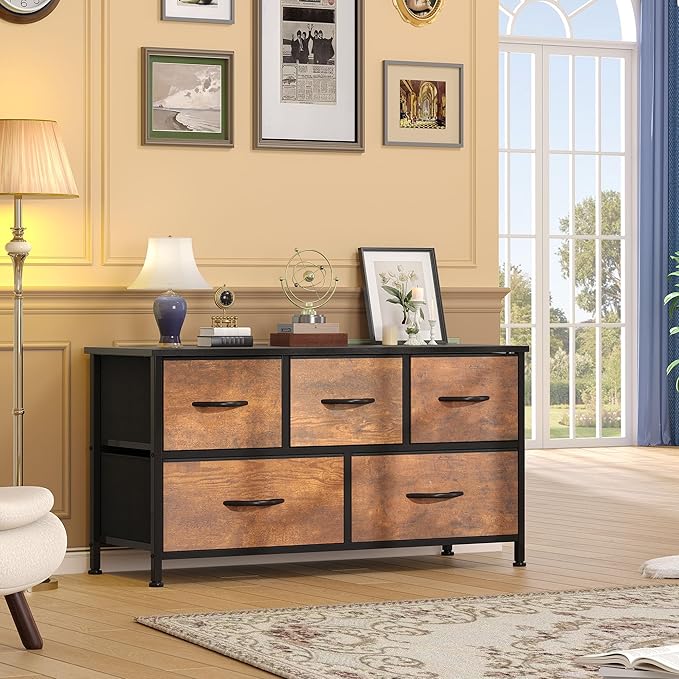 DWVO Dresser for Bedroom with 5 Drawers - Fabric Storage Tower, Long Fabric Dresser, Organizer Unit for Bedroom, Closet, Hallway-NeatNest