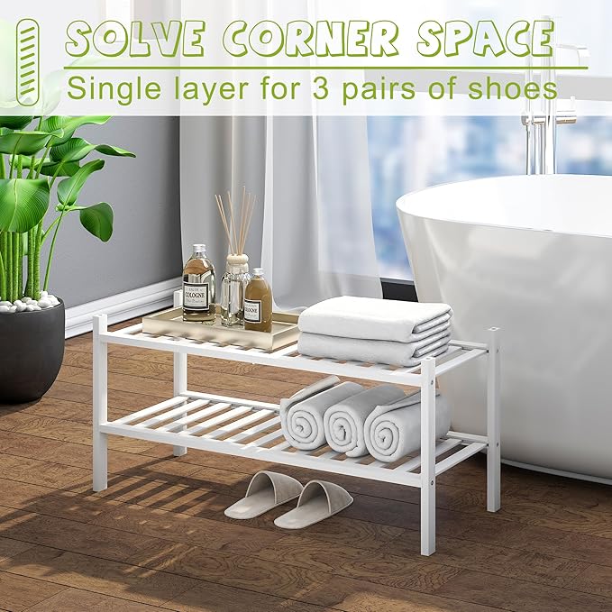 BMOSU 2-Tier Bamboo Shoe Rack Premium Stackable Shoe Shelf Storage Organizer for Hallway Closet Living Room Entryway Organizer(White Bamboo)-NeatNest