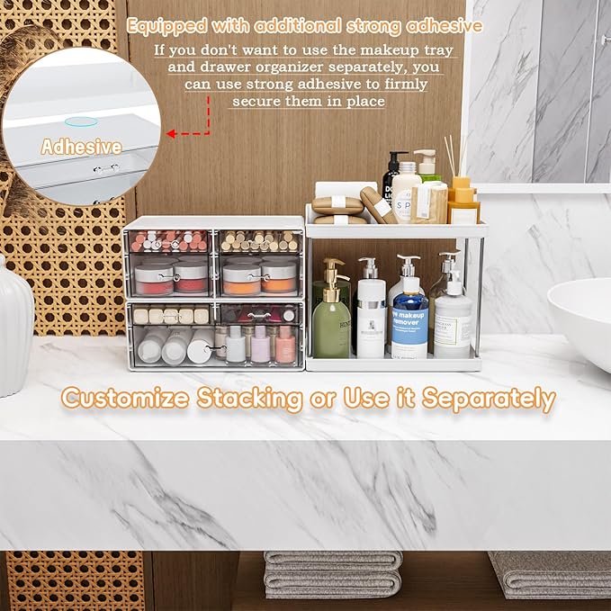 Yieach Bathroom Counter Organizers and Storage,White Acrylic Makeup Organizers with Drawers for Vanity,Bedroom,Plastic Skincare Organizer for Dresser Top Beauty,Cosmetic,Lotion and Perfume Organizer-NeatNest