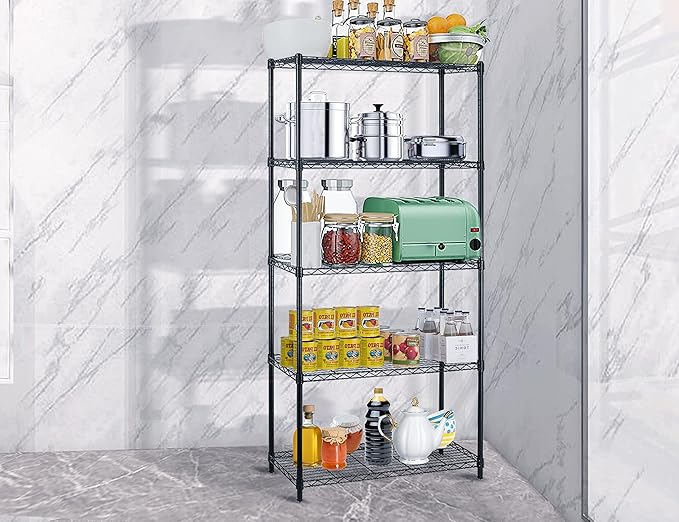 5-Tier Metal Wire Shelving Unit Snack Shelf Height Adjustable Storage Rack NSF Certified Storage Shelves 1250 Lbs Capacity Standing Utility Shelf for Laundry Kitchen Pantry Garage Organization