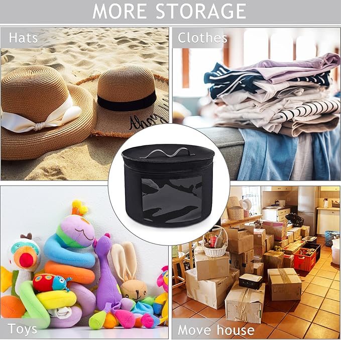 Hat Box, Hat Boxes for Women/Men Storage, 17" D x 10" H, Round Hat Storage Box Container for Closet, Clothes Storage Bin for Stuffed Animal Toy, Foldable Hat Box for Travel with Dustproof Lid (Black)-NeatNest
