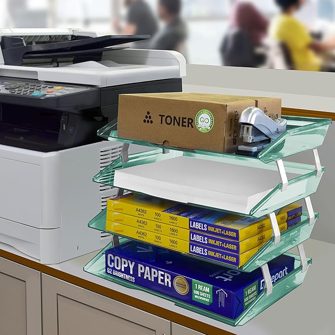 Acrimet Facility 4 Tier Letter Tray, Side Load, Letter Size/A4, Desktop File Organizer, Plastic (Clear Green)-NeatNest