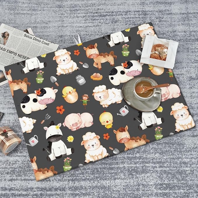 Farm Animal Dish Drying Mat 18 x 24 Inch for Kitchen Counter Cute Kitchen Mat Microfiber Kitchen Countertop Absorbent Reversible Drainer Rack Pad Dish Drying Mat