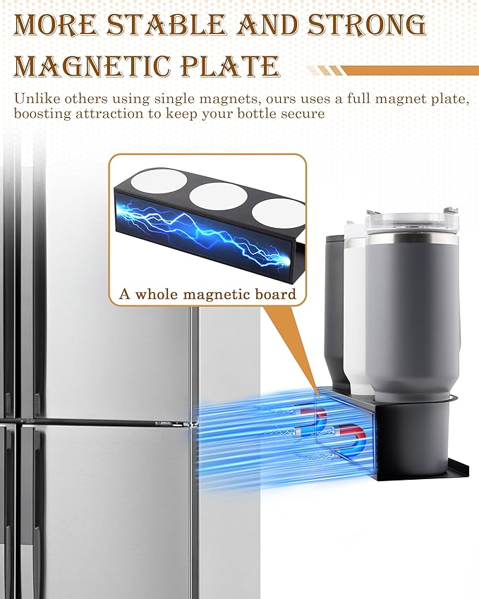 Black 2 Pack Magnetic Cup Holder with Lid Holder (1PC) Fridge for 30 & 40 oz Tumbler - Strong Fridge Mount - Water Bottle Organizer for Metal- No Drill Cup Accessories for Car, Kitchen, Office-NeatNest