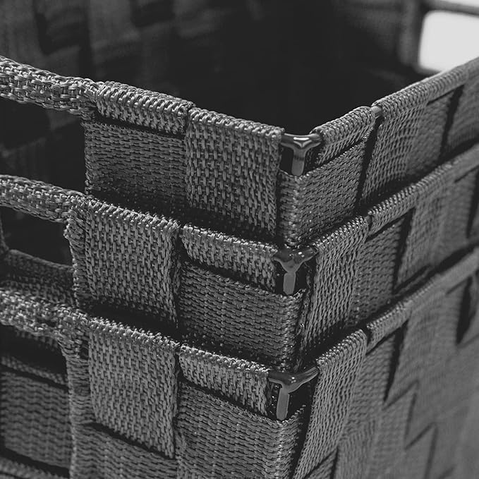 homyfort Woven Shelf Storage Tote Basket Bins Container, Storage Boxes Cube Organizer with Built-in Handles for Bedroom, Office, Closet, Clothes, Kids Room, Nursery 3pk(Grey)-NeatNest