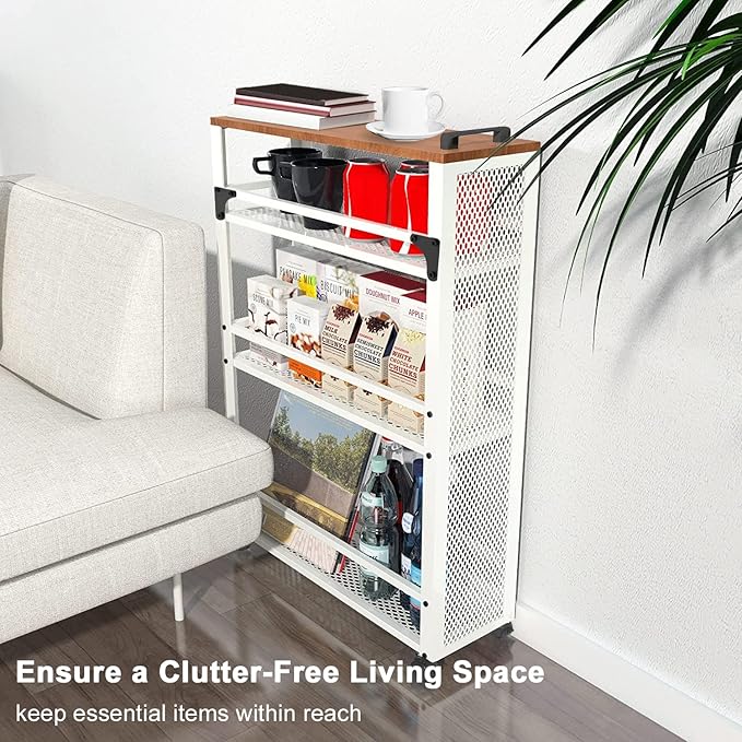 2025 New, Slim Kitchen Storage Cart, 3 Tier Metal Rolling Utility Cart Mesh Basket, Multifunction Wire Basket Shelf Trolley for Home Laundry, Bathroom, Living Room, White