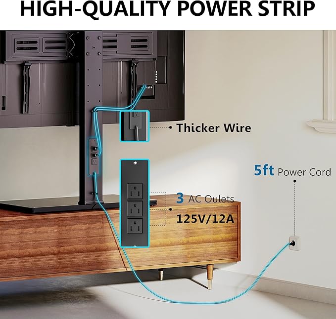 FITUEYES Universal TV Stand with Power Outlets for 50-85 inch TVs, Swivel&Height Adjustable Tall TV Stand for Bedroom Living Room, 27.5''Large Tempered Glass Base Holds up to 143 lbs.