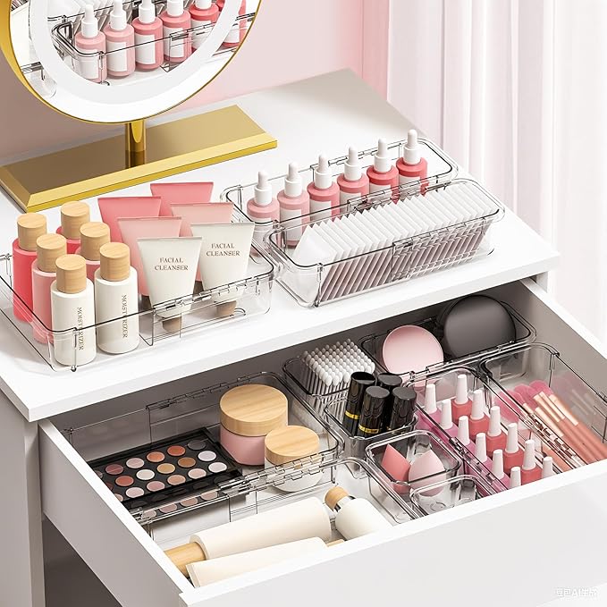 DILIBRA 16 Pcs Clear Extendable Drawer Organizer, Adjustable Drawer Storage 3-Size Desk Drawer Organizer, Plastic Non-Slip Storage Bins for Makeup, Cosmetic, Jewelries, Utensils, Stationery, Dressers-NeatNest